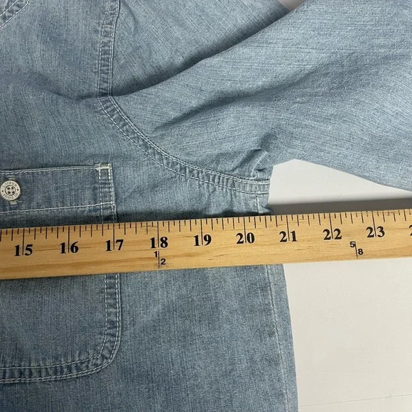 Y2K Lauren Ralph Lauren Chambray Lace Up Top Coastal Western Denim Utility Large - Picture 8 of 9